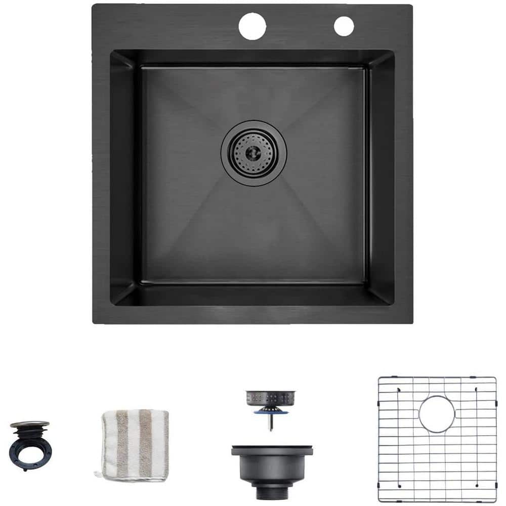 Black Stainless Steel 18 in. x 18 in. Single Bowl Undermount Kitchen Sink w