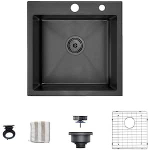 Black Stainless Steel 18 in. x 18 in. Single Bowl Undermount Kitchen Sink with Bottom Grid