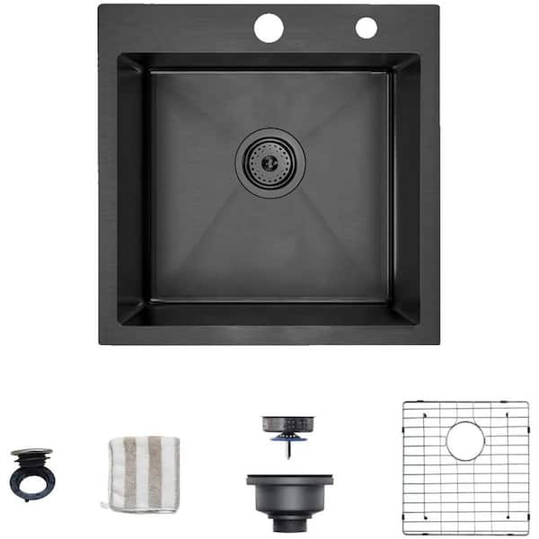 Unbranded Black Stainless Steel 18 in. x 18 in. Single Bowl Undermount Kitchen Sink with Bottom Grid