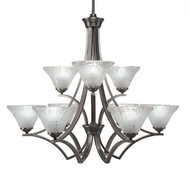 Unbranded Clevelend 9-Light Graphite Chandelier, Round Chandelier with 7 in. Frosted Crystal Glass Shades, No bulbs included