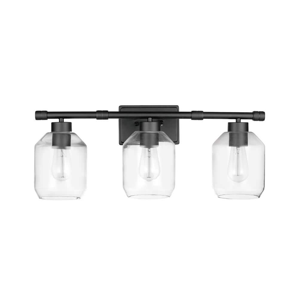 Books 3-Light Matte Black Vanity Light with Clear Glass Shades