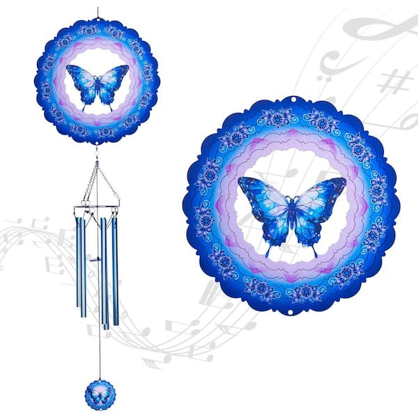 Phewnyzo 3D Butterfly Wind Chime with Aluminum Tubes for Indoor and Outdoor Decoration