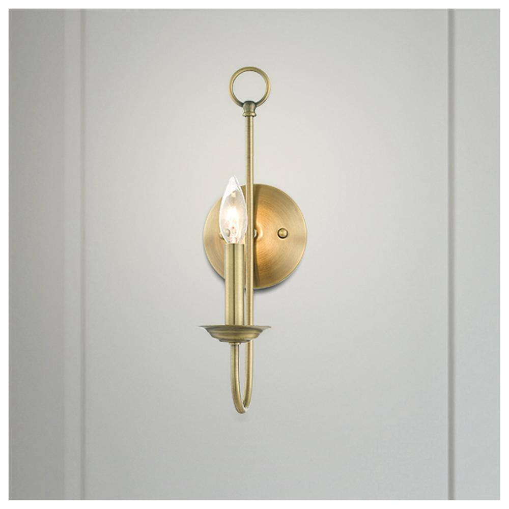 Estate Antique Brass Dimmable Wall Sconce - 16" High