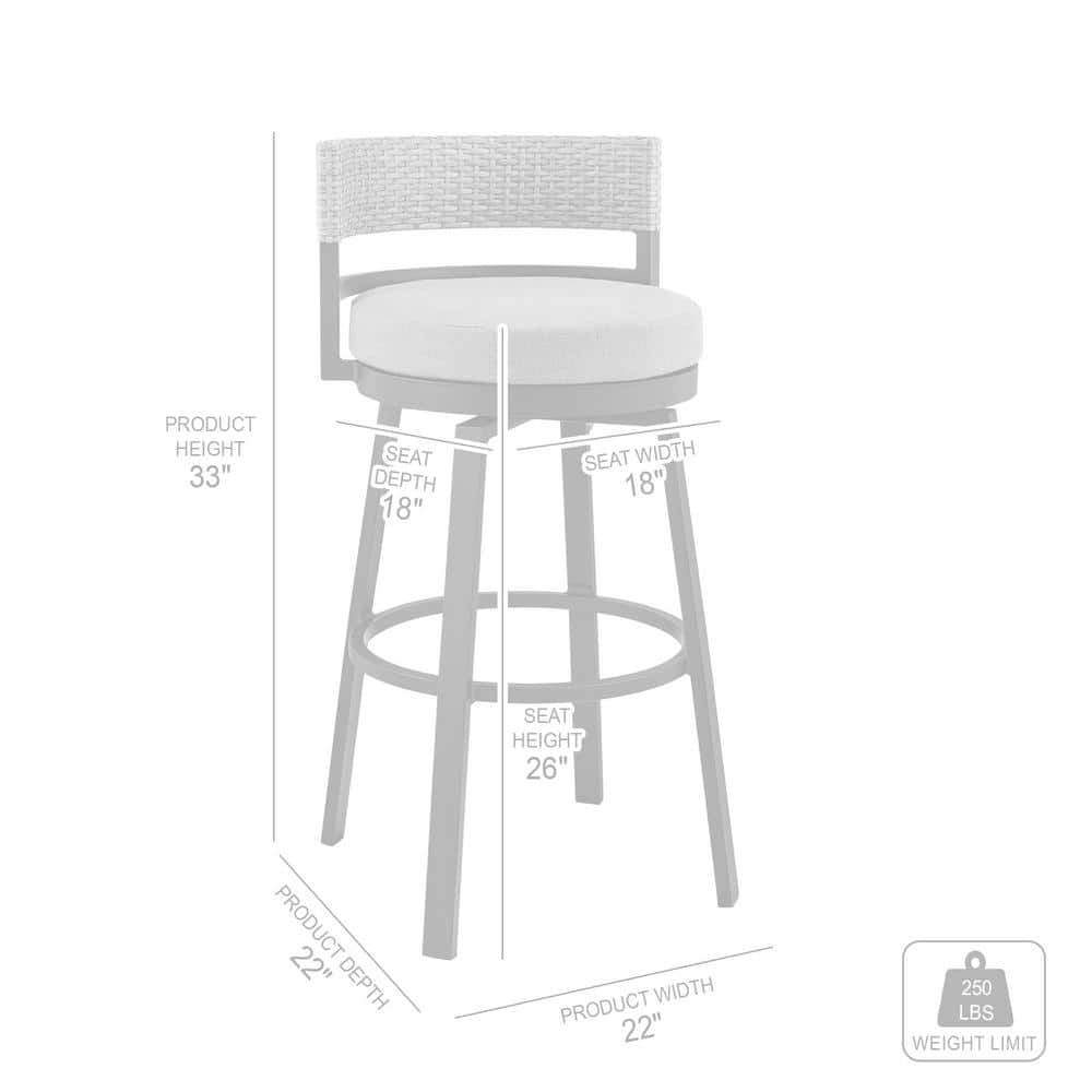 Encinitas Gray Wicker and Aluminum Outdoor Counter Stool with Cushions
