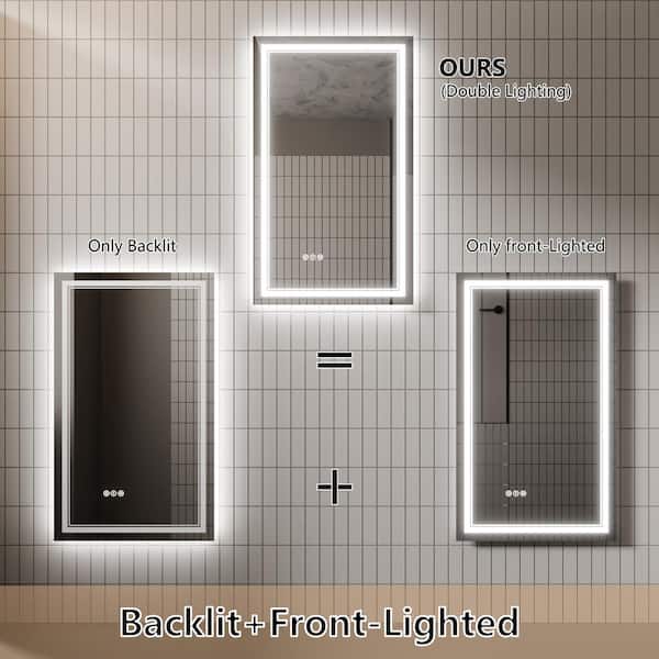 40 in. W x 24 in. H Rectangular Frameless Anti-Fog Front, Back LED Color-Adjustment Wall Bathroom Vanity Mirror in White