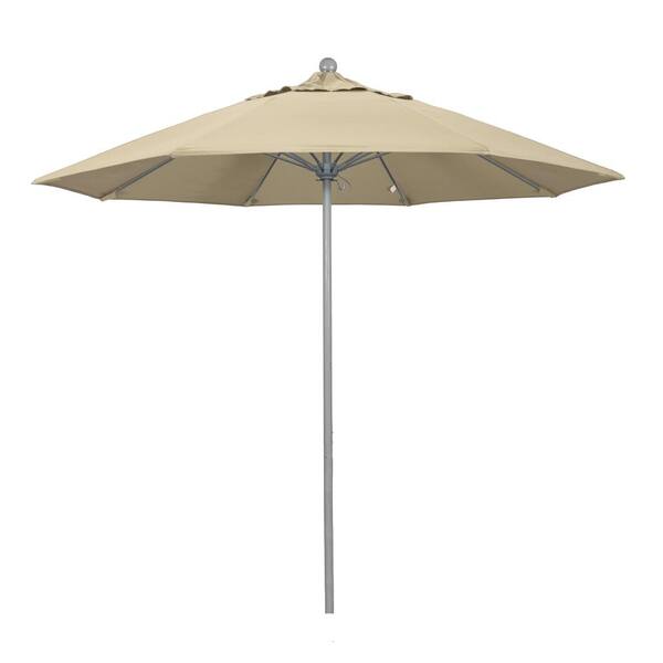 California Umbrella 9 ft. Gray Woodgrain Aluminum Commercial Market Patio Umbrella Fiberglass Ribs and Push Lift in Antique Beige Sunbrella