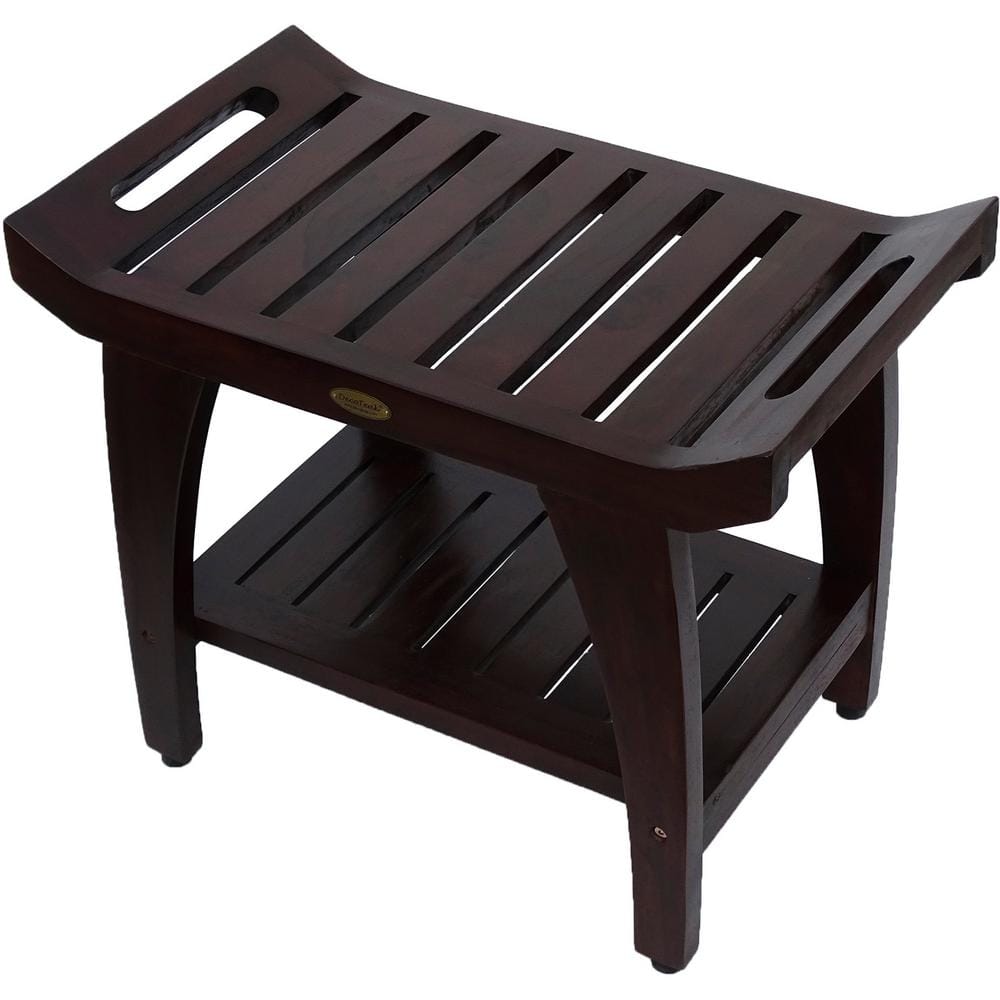 Tranquility 26" Dark Brown Teak Wood Shower Bench with Handles