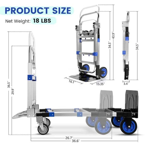 Primehome 3 in 1 Folding Hand Truck, 600 lb Capacity, Aluminum