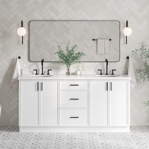 Kelly 73 in. W x 22 in. D x 36 in. H Freestanding Bath Vanity in White with Pure White Quartz Countertop Vanity Top