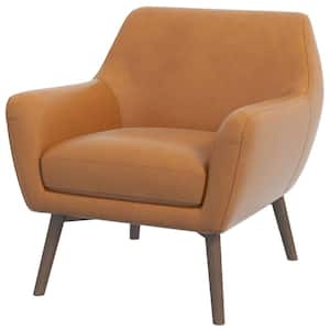Camille Mid Century Modern Furniture Style Wide Top Grain Leather Accent Armchair in Tan
