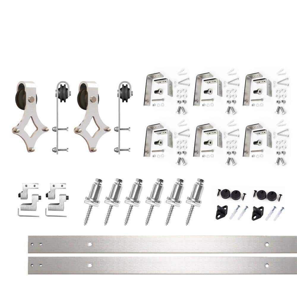 7.5 ft./90 in. Brushed Nickel Double Track Bypass U-Shape Sliding Barn Door Hardware Kit - Diamond Design Roller price history on PriceWatchPro
