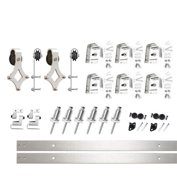 HOMACER 7.5 ft./90 in. Brushed Nickel Double Track Bypass U-Shape Sliding Barn Door Hardware Kit - Diamond Design Roller