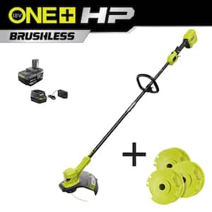 ONE+ HP 18V Brushless 13 in. Cordless Battery String Trimmer with Extra 3-Pack of Spools, 4.0 Ah Battery and Charger