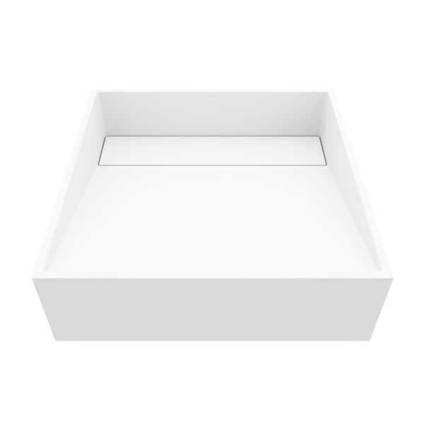Starr Modern White Matte Stone 15 in. L x 15 in. W x 5 in. H Square Vessel Bathroom Sink