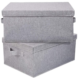25 Qt. Linen Clothes Storage Bin with Lid in Light Grey (2-Pack)