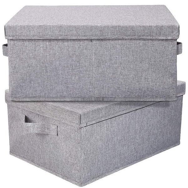 Unbranded 25 Qt. Linen Clothes Storage Bin with Lid in Light Grey (2-Pack)
