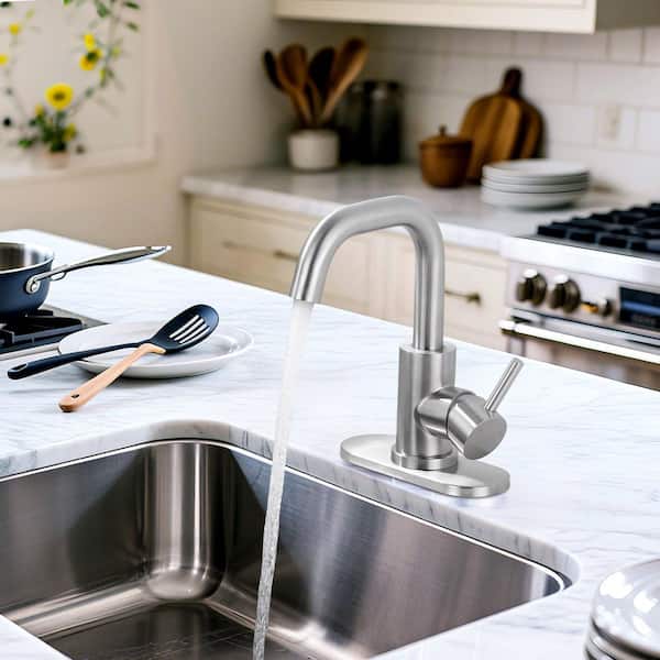 Single Handle Bar Faucet-360° Swivel for Prep Sink or Wet Bar in Brushed Nickel