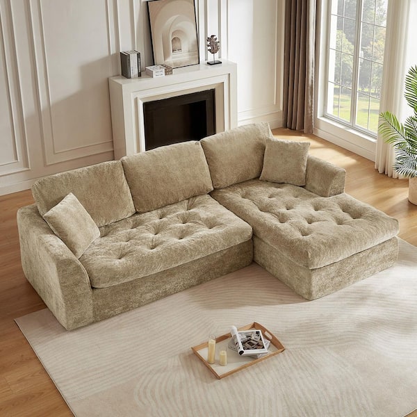 Spruce & Spring Gavio 109 in. Khaki Fabric Boneless L-Shaped Sofa