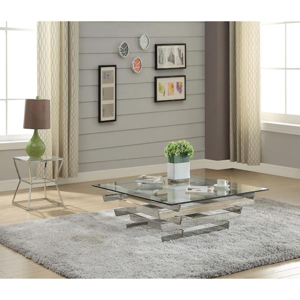 Acme Furniture Salonius 41 In Clear, Large Square Glass End Table
