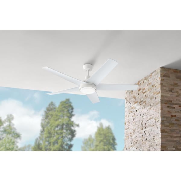 Ladshaw 60 in. Indoor/Outdoor Wet Rated Matte White Ceiling Fan with Adjustable White LED and Remote Included