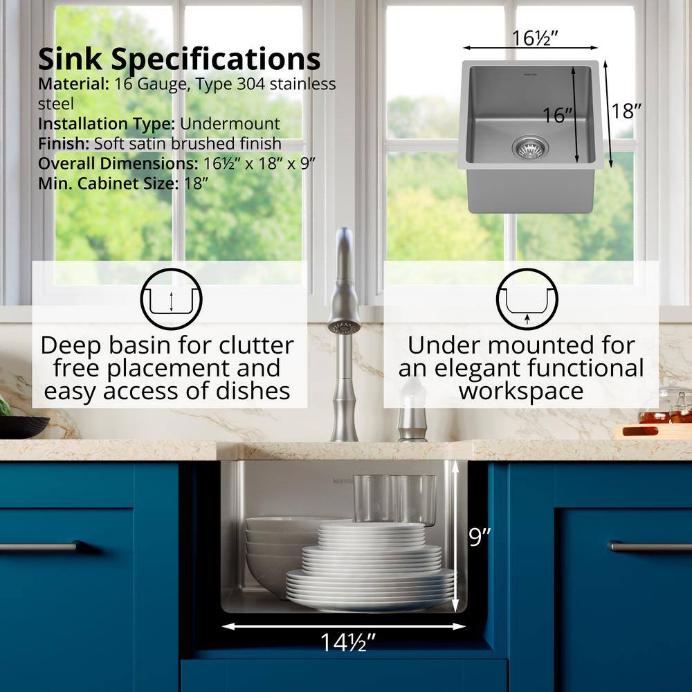 Satin Brushed Stainless Steel Single Bowl Undermount Kitchen Sink