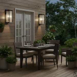 Audley 20 in. Textured Black with Distressed Seeded Glass Panels Outdoor Hardwired Lantern Sconce with No Bulbs Included