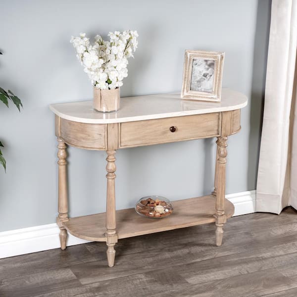 Butler Specialty Company Danielle 40 in. x 30.5 in. H x 40 in. W x 14 in. D Light Brown Specialty Marble Console Table with 1-Drawer