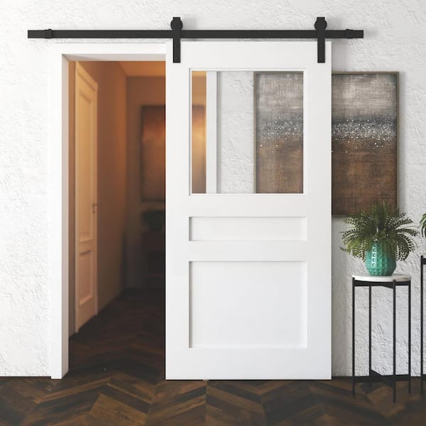 40 in. x 83 in. EDINBURGH Solid Core White Wood Modern Sliding Barn Door Sliding Door Hardware Kit