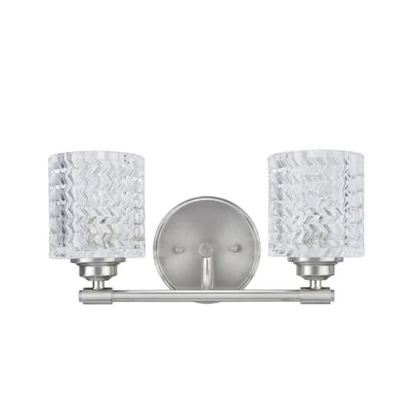 Aspen Creative Corporation 2-Light Brushed Nickel Vanity Light with Clear Glass Shade