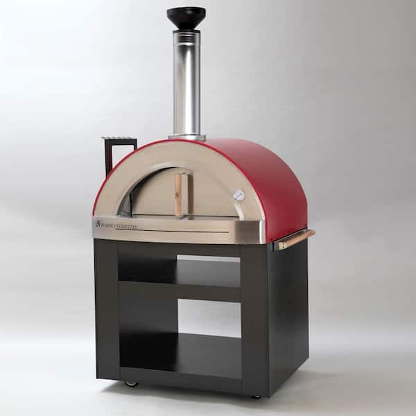 Torino 300 24 in. x 32 in. Wood Fired Oven with Cart in Red