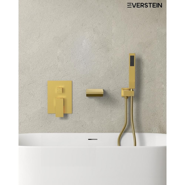 EVERSTEIN Single-Handle 2-Spray Tub and Shower Faucet with Waterfall Bathtub Faucet in Brushed Gold (Valve Included)