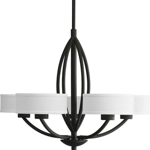 Progress Lighting Calven Collection 5-Light Forged Black Chandelier with Shade