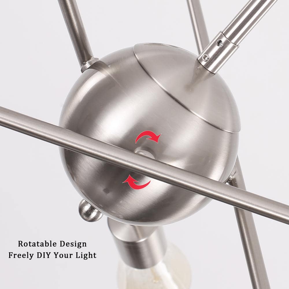 Nickel 6-Light Linear Sputnik Chandelier with Adjustable Height