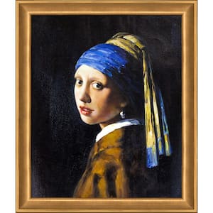 Girl with a Pearl Earring by Johannes Vermeer Muted Gold Glow Framed People Oil Painting Art Print 24 in. x 28 in.
