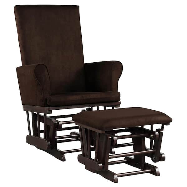 Costway Brown Baby Nursery Relax Rocker Rocking Chair Glider and Ottoman Set Bench with Cushion