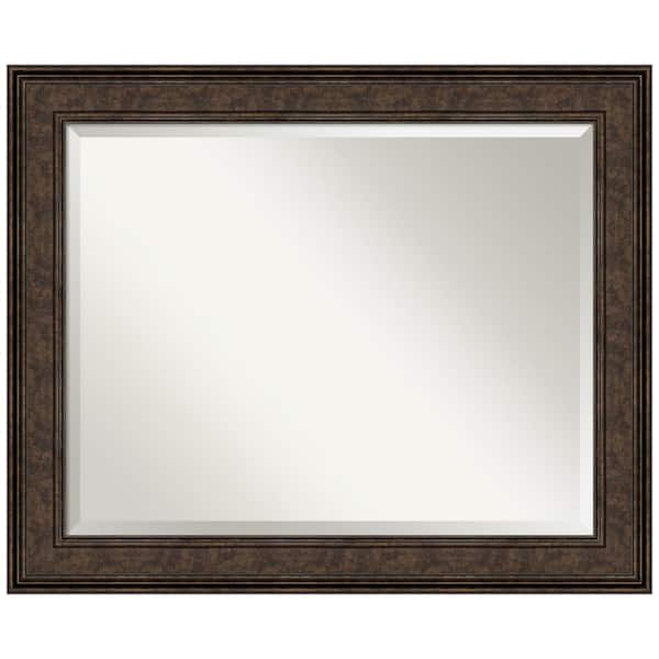 Amanti Art Medium Rectangle Satin Bronze/Copper Metallic Beveled Glass Modern Mirror (27.5 in. H x 33.5 in. W)