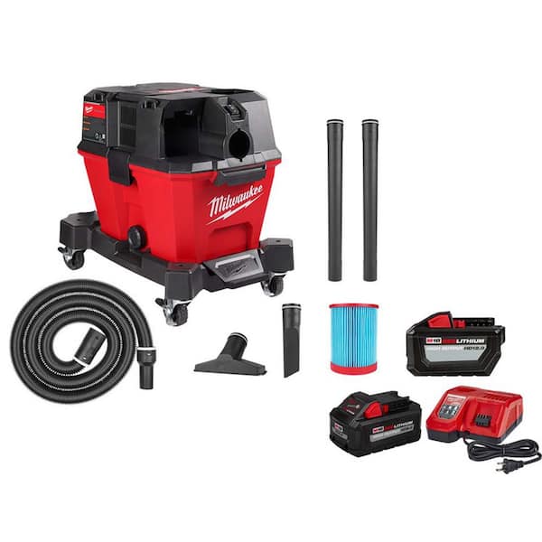 Milwaukee M18 FUEL 6 Gal. Cordless Wet/Dry Shop Vacuum w/M18 High Output 12.0Ah and 8.0Ah Battery Packs, and Rapid Charger