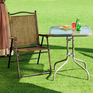 Brown Metal Outdoor Patio Folding Beach Lawn Chair (Set of 2)