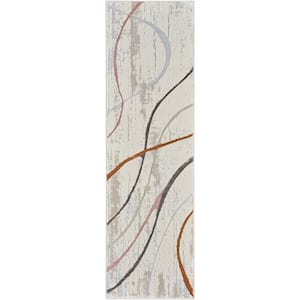 Glam Ivory/Multi 2 ft. x 8 ft. Abstract Contemporary Kitchen Runner Area Rug