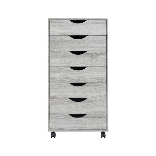 HOMESTOCK 7-Drawer Gray Oak 34.2 in. H x 15.7 in. W x 18.8 in. D Wood Vertical File Storage Cabinet