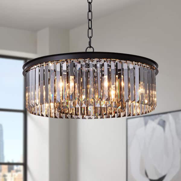 22 in. 6-light Modern Smoke Gray Rustic Round Chandelier for Kitchen Island with No Bulbs Included