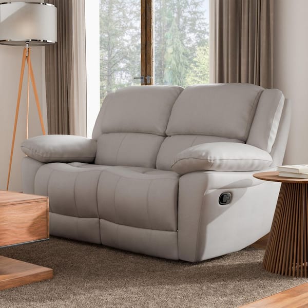 Loure 60 in. White Solid Leather Match 2-Seater Loveseat with Pillow Top Arms and Adjustable Headrest