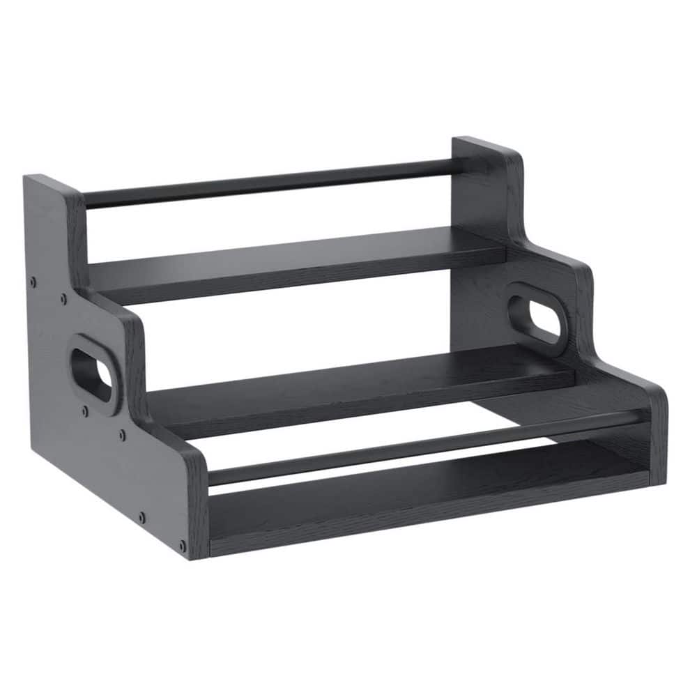 Wudkey 3-Tier 9.25 in. H x 16 in. W 12-Bottle Black LED Bar Shelf Stand ...