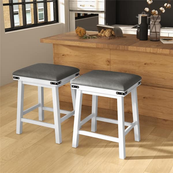 Costway 24 in. White Backless Wood Bar Stool Counter Stool with Faux Leather Seat (Set of 2)