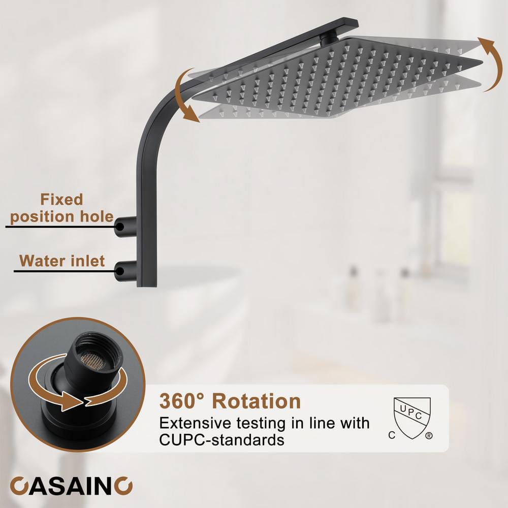 Matte Black Wall Mounted Rainfall Shower System with Handheld