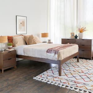 Pheba 4-Piece Walnut Brown Wood Frame Full Platform Bed, 6-Drawer Dresser and 2 (2-Drawer) Nightstand Bedroom Set