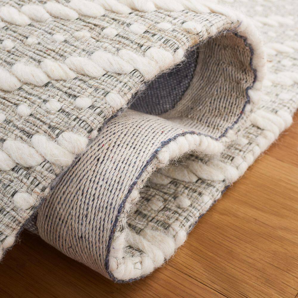 Ivory and Beige Chevron Handwoven Wool Area Rug, 8' x 10'