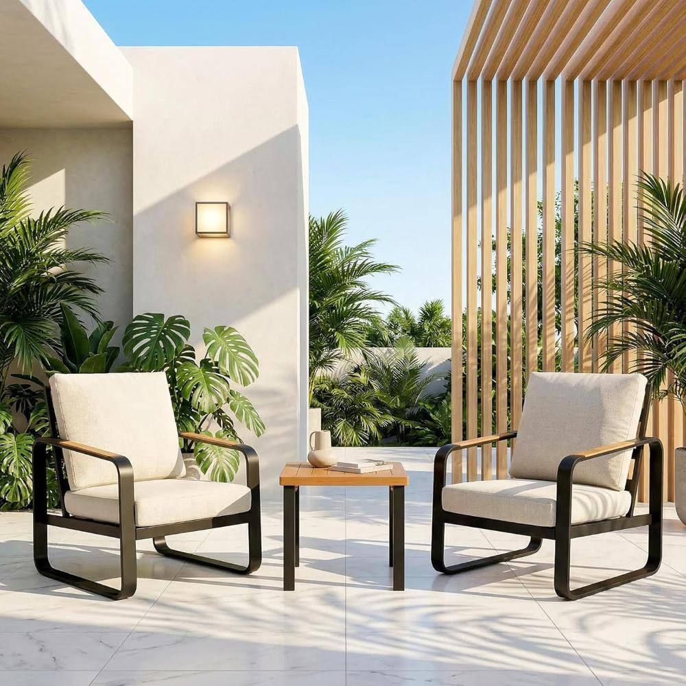 3-Piece Patio Conversation Set with Beige Cushions Sturdy Metal Frame Patio Sofa Furniture Sets price history on PriceWatchPro