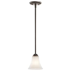 Keiran 1-Light Olde Bronze Transitional Shaded Kitchen Mini Pendant Hanging Light with Satin Etched Glass