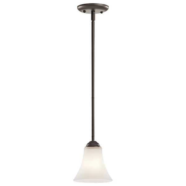 KICHLER Keiran 1-Light Olde Bronze Transitional Shaded Kitchen Mini Pendant Hanging Light with Satin Etched Glass